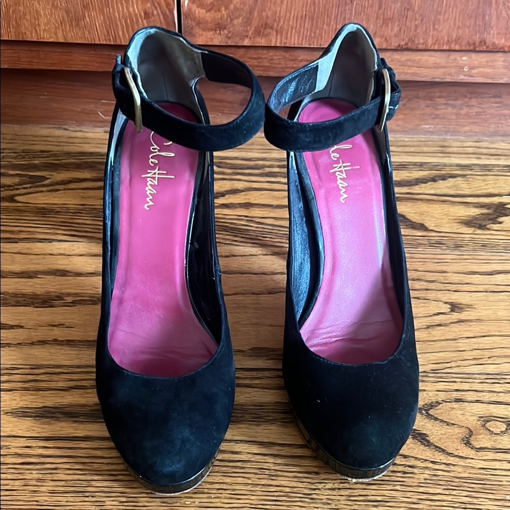 Cole Haan Black Suede Heels with Pink Insole